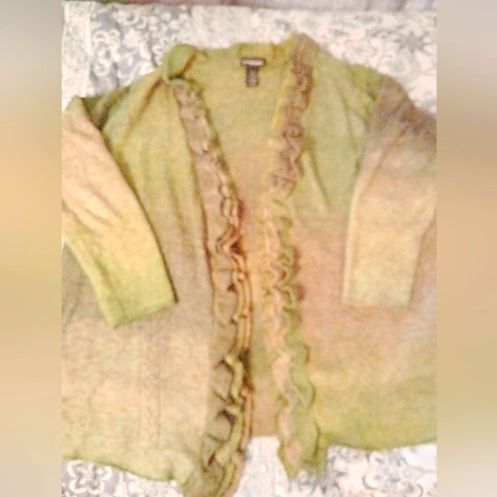 Lane Bryant 18/20 ruffled olive green  cardigan